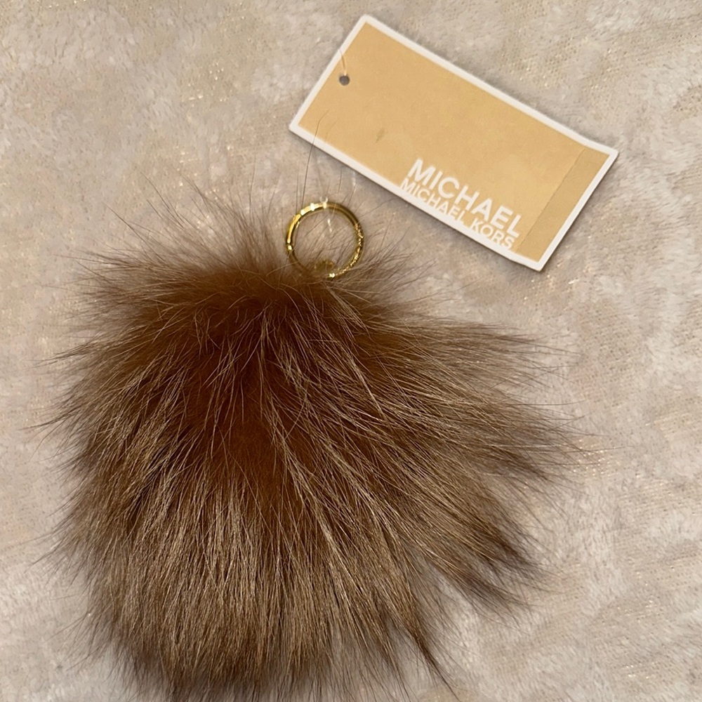 NWT Michael Kors Brown Key Chain with Luxurious Pom-Pom